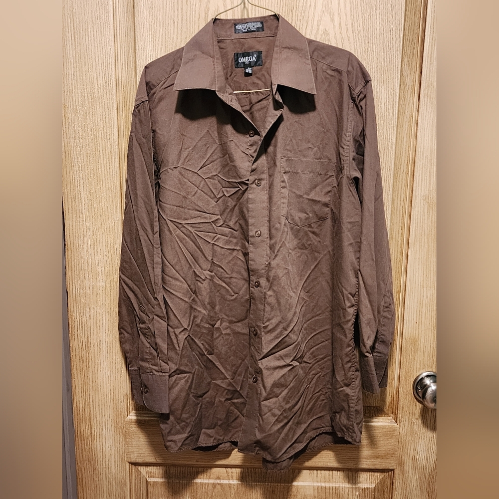 Omega Brown Casual Button Down Shirt with Warm Earthy Tone